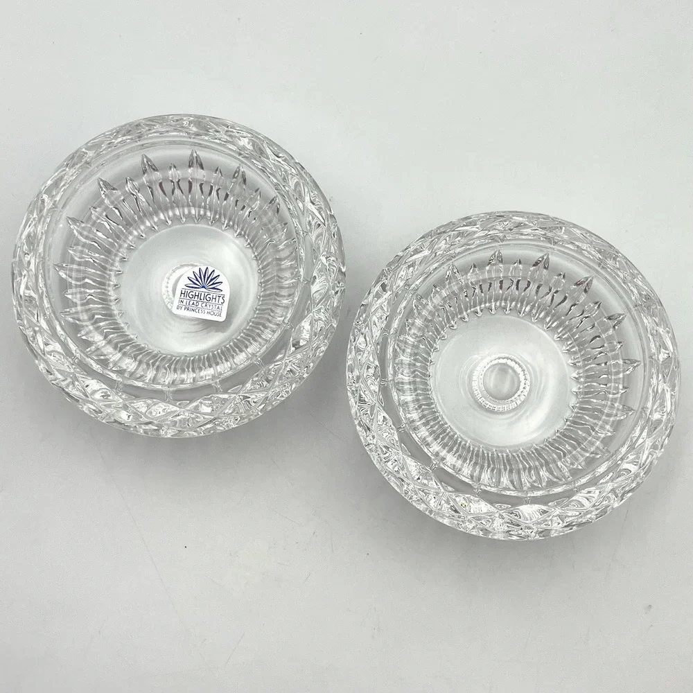 Vintage 1984 Princess House Highlights Lead Crystal‎ Candle Holders Set Of 2 Box